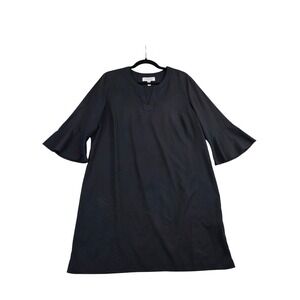 Coolibar Cannes Tunic Dress Womens Large Black UPF 50+ Bell Sleeve Split Neck Lg